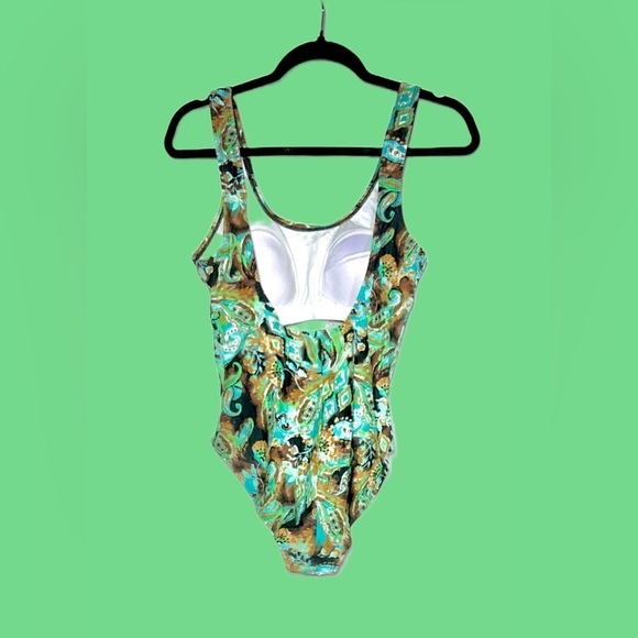 NWT Aliana One-Piece Multicolored Floral Swimsuit w/ Built-In Bra & Low Back, 12 - Picture 7 of 14